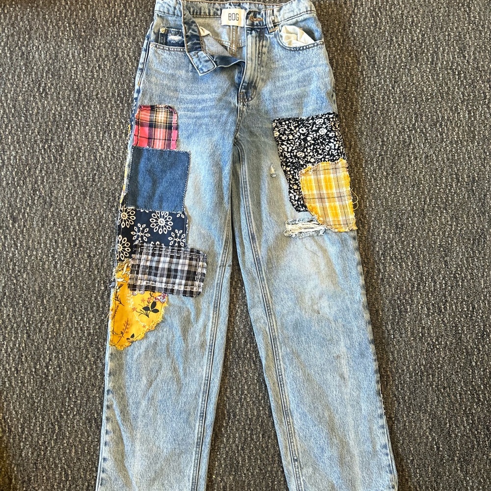 BDG Women's Straight Leg Patchwork Jeans - Blue and Multicolor